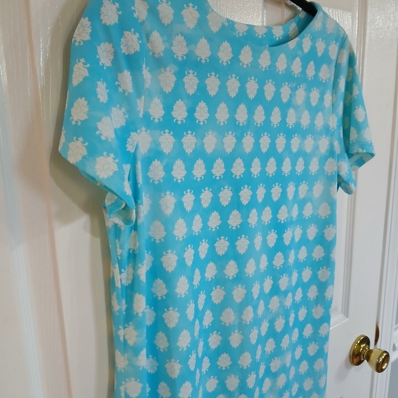 Jude Connally Aqua Blue White Ella Stretch Dress Size L Casual Short Sleeve - Picture 4 of 8